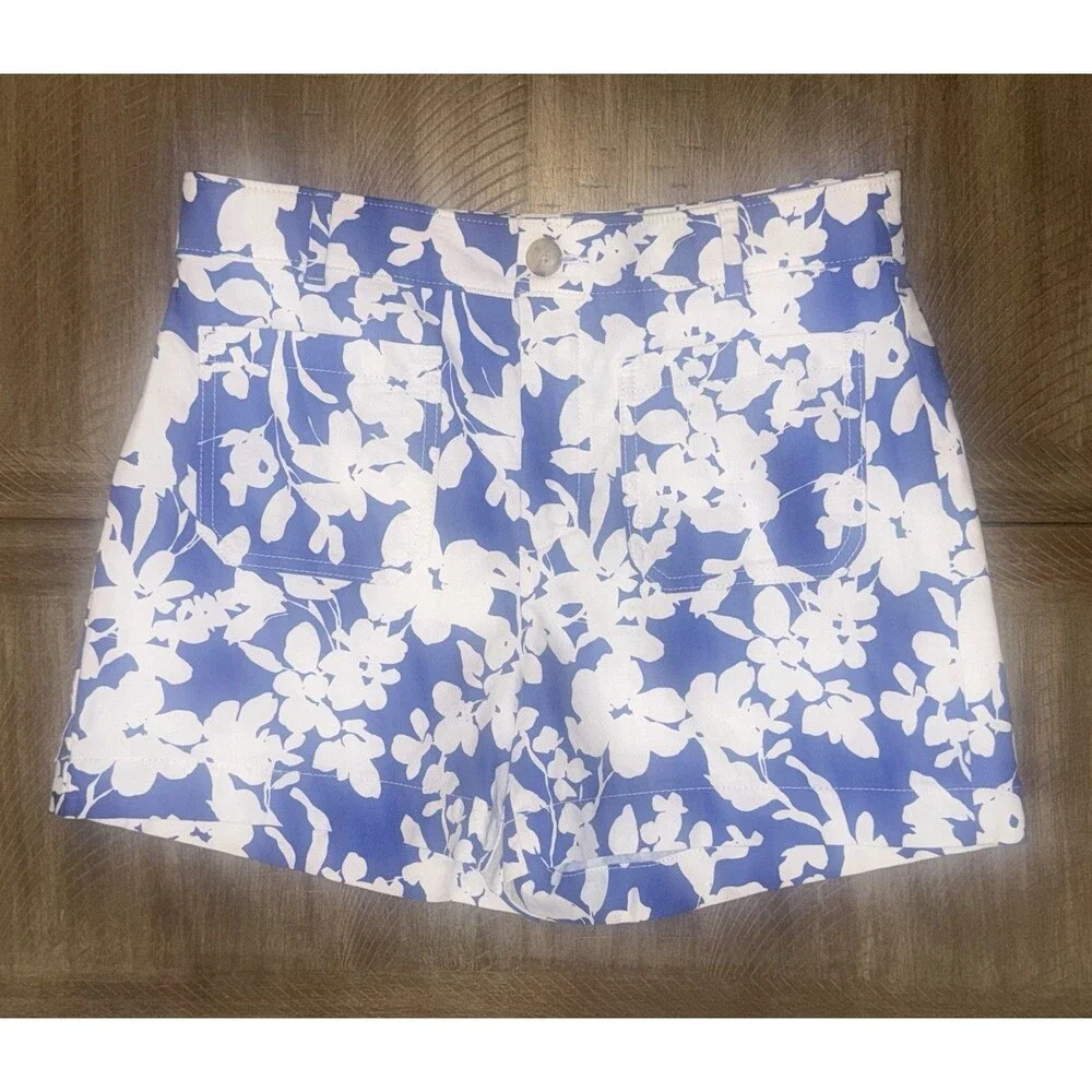 LOFT Ann Taylor The Palmer Short Royal Blue & White Floral Cotton Shorts Size 6